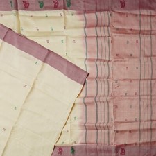 Vintage Cream Sarees 100 Pure Silk Handwoven South Indian Sari 6YD Craft Fabric