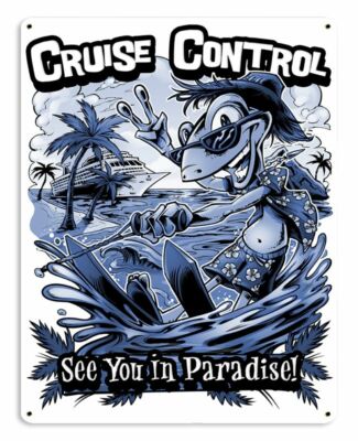 CRUISE CONTROL GECKO WATER SKIING 15'' HEAVY DUTY USA MADE METAL HOME DECOR SIGN