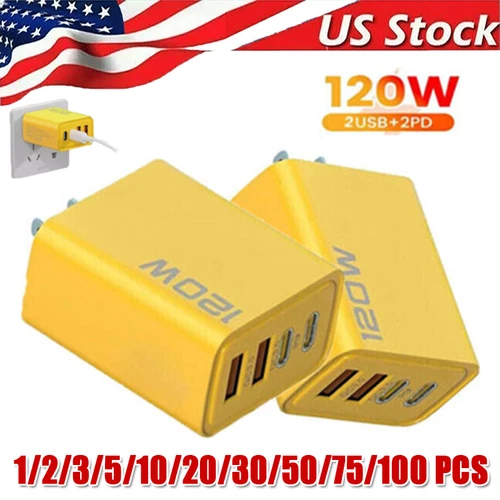 120W 4-Port USB C Fast Wall Charger Block All Cell Phone 16 15 13 11 X iPad lot - product listing photo