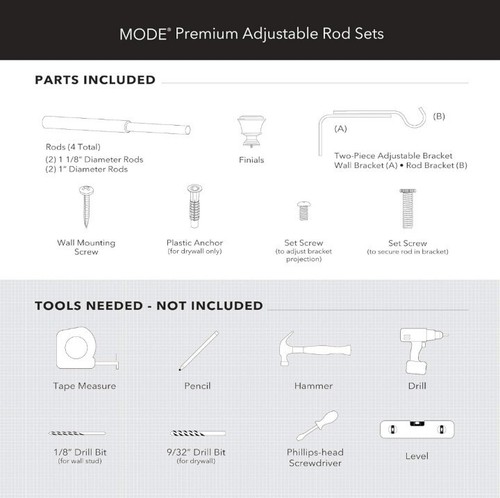 MODE Premium Collection 1 1/8" Diameter Curtain Rod Set with Brilliant Urn... - Picture 5 of 7