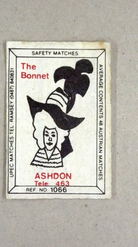 Matchbox Label Pub The Bonnet Ashdon Nr Saffron Walden Essex MU781