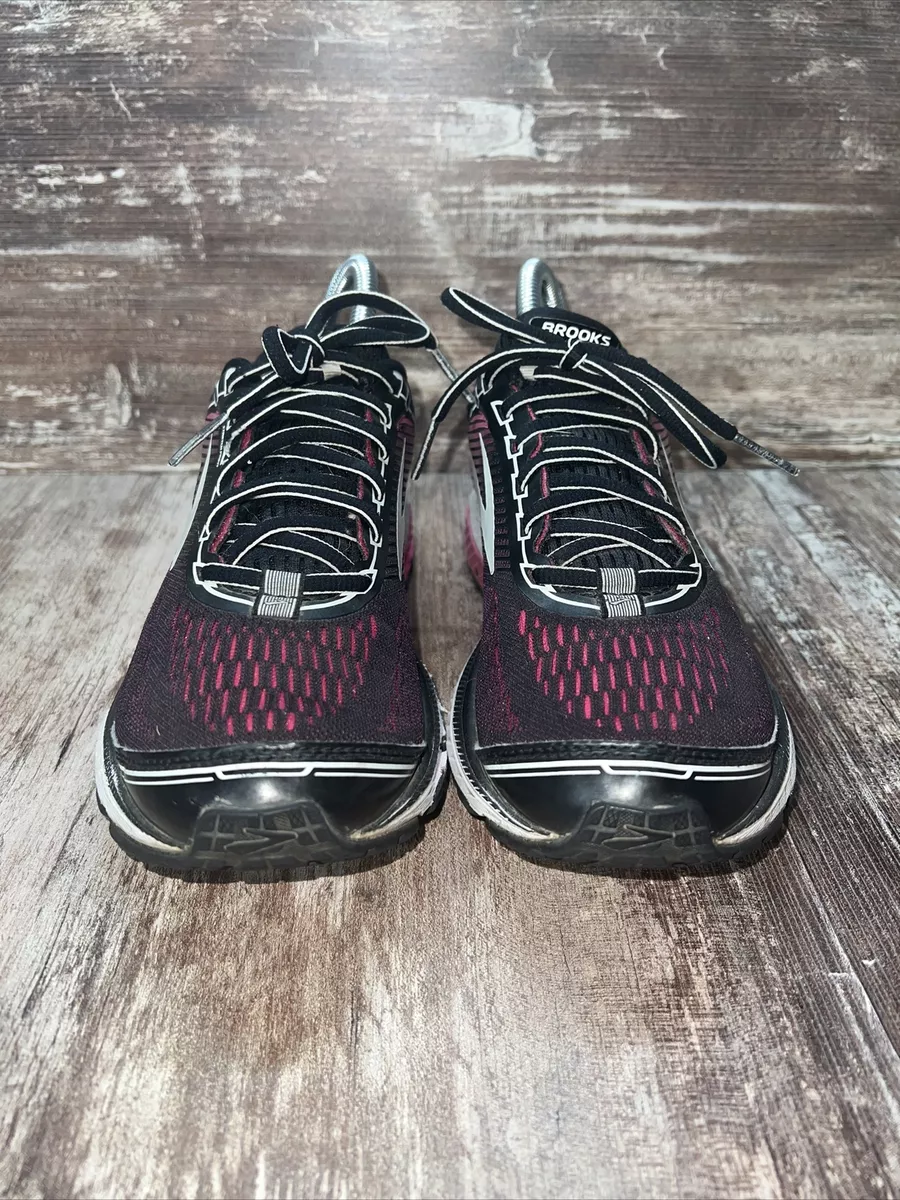 Brooks Womens Ghost 10 1202461B067 Black Pink Running Shoes Lace Up Size 8.5 B