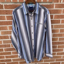 TOMMY BAHAMA Long Sleeve Button Up Shirt Men's XL Striped Cotton Silk Blend