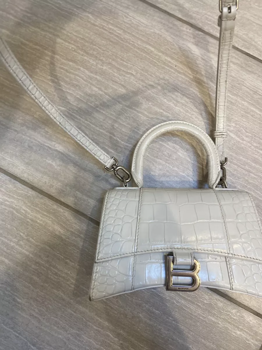 Hourglass XS Croc Effect Leather Tote Bag in Metallic - Balenciaga