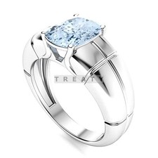 Aquamarine Cushion Cut Gemstone With 14K Solid White Gold Ring For Men's B772
