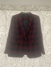 Talbots Wool Classic Plaid Holiday Preppy Blazer Jacket Blue Red 14P 14 Petite