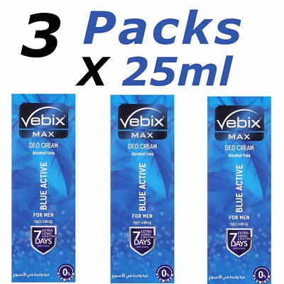 VEBIX Max Blue Active Deodorant Cream Long Lasting Deo for men( 3 Packs X 25ml)