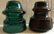 Rare Brookfield Blue/Green Glass Insulator + G.P Co. Porcelain Insulator Lot