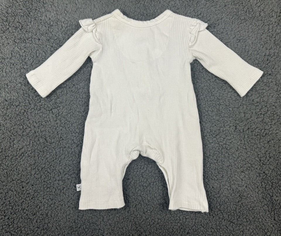 Honest Baby Preemie Outfit Romper Long Sleeved Button Ribbed White