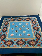 Blue Aztec Design Poly Cotton Kerchief Bandana Head Wrap 21.5" x 21.5"