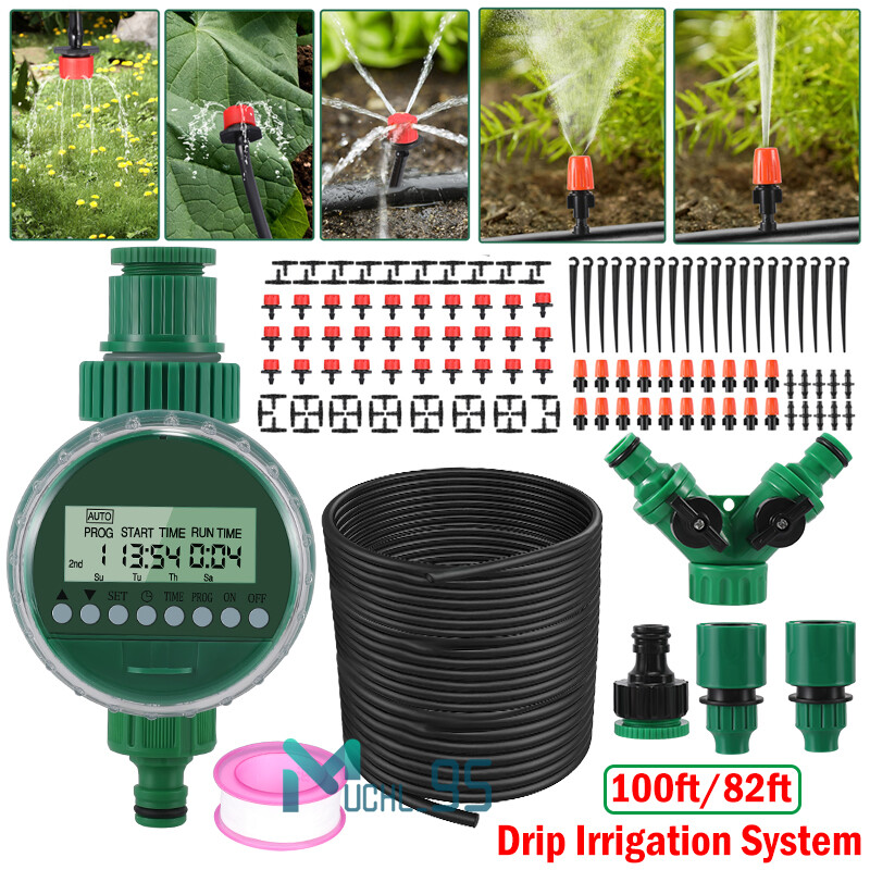 Sistema De Riego Por Goteo Automático Aspersores Para Césped Jardín Kit 100FT