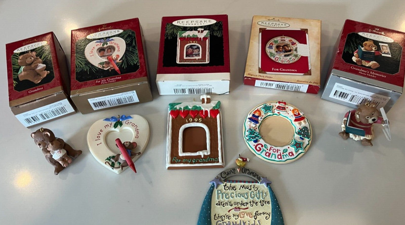 Lot of 6 Vintage Grandma Christmas Photo Ornaments Hallmark Camp Grandma