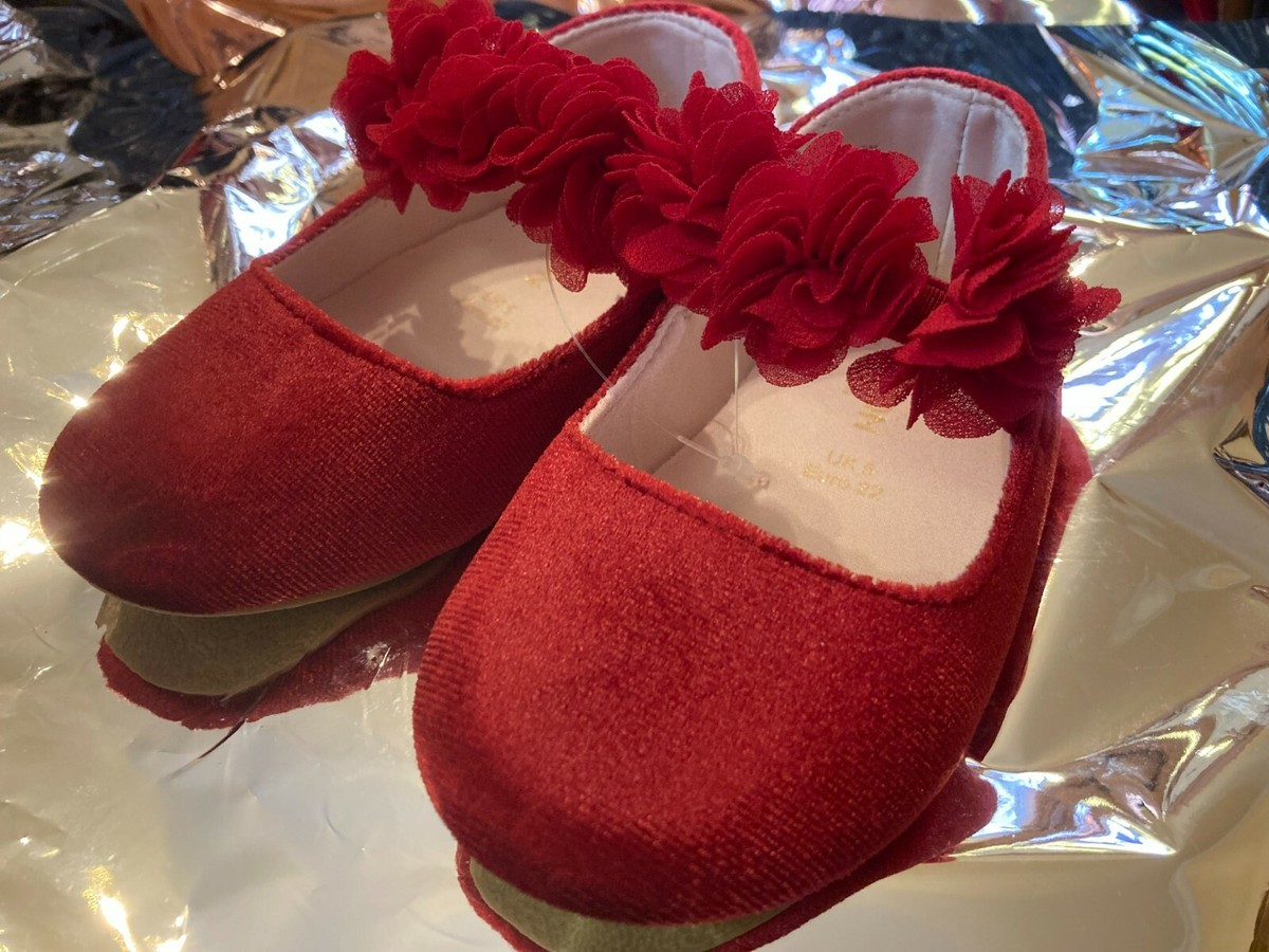 Monsoon BABY GIRL GORGEOUS SHOES SIZE 05 RED VELVET CORSAGE