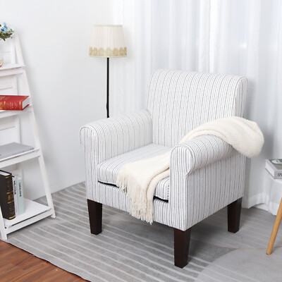 Pin Stripes Armchair Linen Blend Single Sofa Seat for Living Room Reception