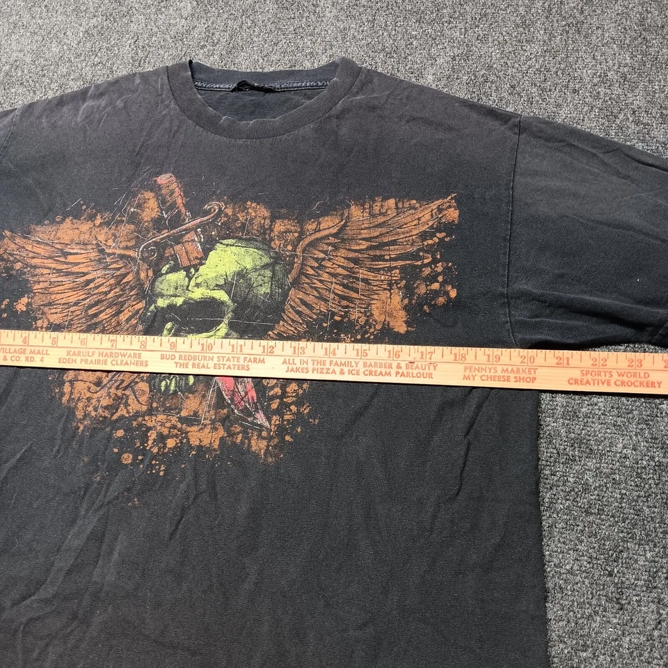 Camisa Miami Ink Hombres Grande Negra Calavera con Alas de Cuchillo Tatuaje Y2K Moda Foto 4 de 4