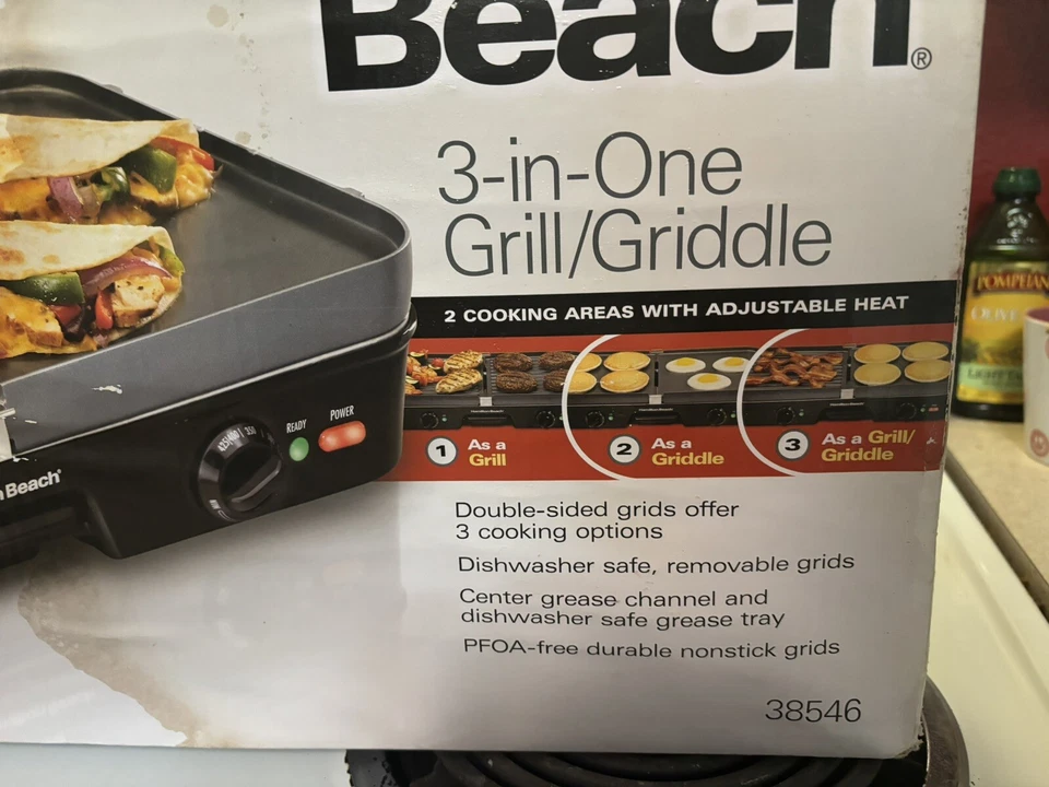 Parrilla/Plancha Hamilton Beach Negra 3 en 1 - 38546 Nueva Caja Abierta Foto 2 de 4