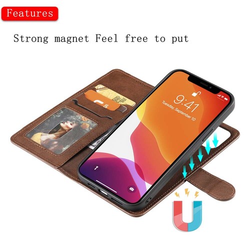 For iPhone 13 12 11 X XR SE 8 7 6s Magnetic Detachable Wallet Leather Case Cover - Picture 24 of 43