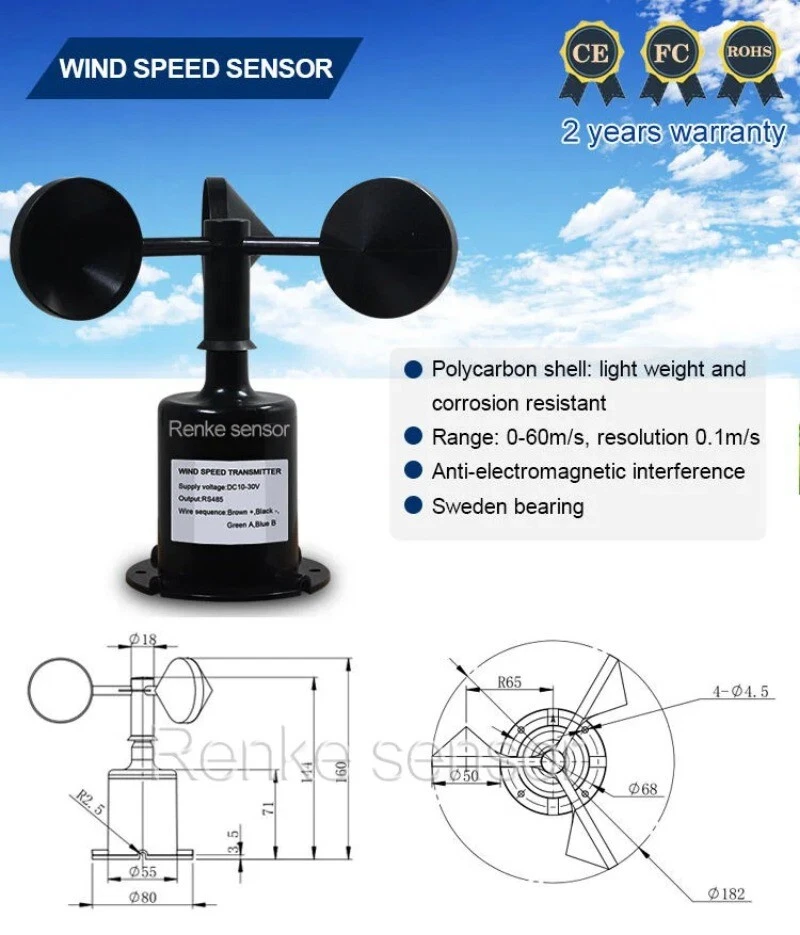 Windsensor Analog Wetterstation Set Farbdisplay Steuerung Windgeschwindigkeit - Bild 4 von 4