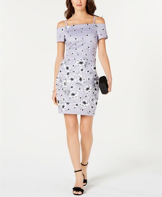 purple floral off the shoulder dress