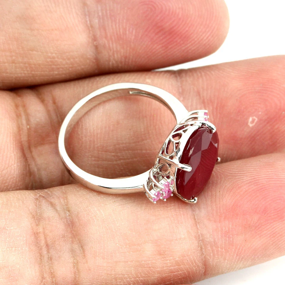 925 Sterling Silver Ring Round Ruby 12mm Pink Sapphire Gemstone Jewelry - Image 3 of 4