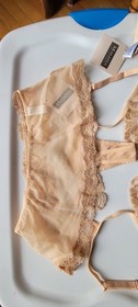 LA PERLA 32B Italia 1 XS camel SHEER & LACE bra & shortie  ELEGANCE set NWT