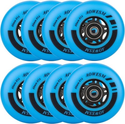 AOWESM Inline Skate Wheels 76mm Blue 85A 8-Pack w/ ABEC-9 Bearings