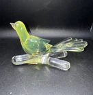 New ListingVintage Murano Style Art Glass Yellow  Bird on Branch Green Clear Mid Century