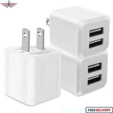 3- Pack, USB Wall Charger, Dual Port Cube Power Adapter Charger White