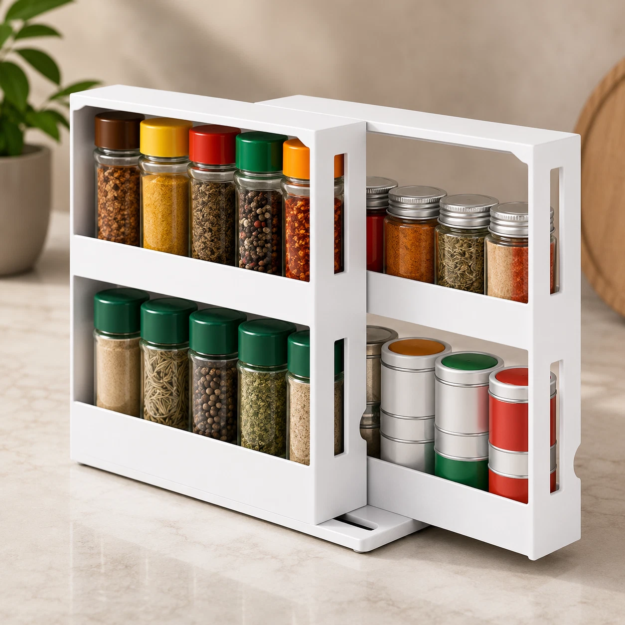 2-Tier Rotating Spice Rack Kitchen Cabinet Organizer Slide Out Storage Shelf