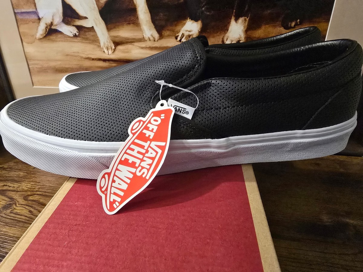 Vans Classic Slip-On Black Perforated Leather Shoe Men's 13