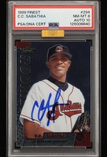 1999 FINEST #294 C.C. SABATHIA RC HOF PSA 8 DNA AUTO 10 MBA GOLD DIAMOND SIGNED
