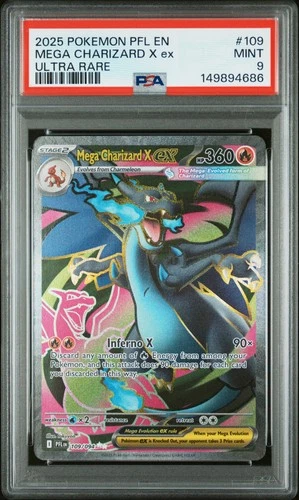 2025 POKEMON PFL EN-PHANTASMAL FLAMES ULTRA RARE #109 MEGA CHARIZARD X EX PSA 9