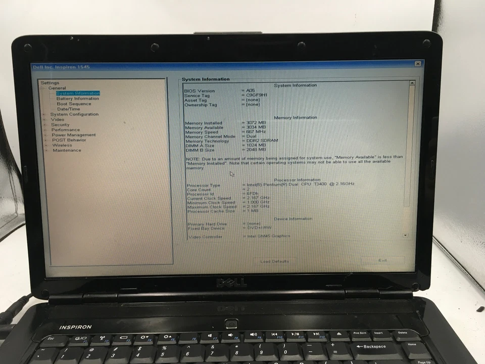 DELL INSPIRON 1545 - BOOTS TO BIOS - INTEL PENTIUM T3400 - 3GB RAM -READ DESC-BB - Image 2 of 4
