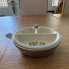 Barstow Divided Ceramic Baby Bowl with Sections, Chrome Plated Base, White Blue