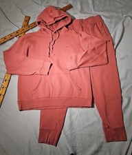 Champion Sweatsuit Set Mens Large Medium Red Pink Coral Fleece Hoodie Sweatpants