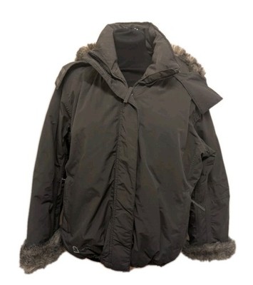 Cavallo Green Short Padded Coat Fur Lined Hood And Cuffs, Size UK42, EU52, US42