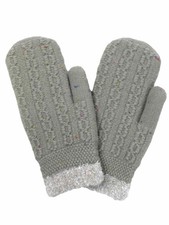 David  Young Womens Chunky Gray Speckle Confetti Knit Mittens Sherpa Lined Grey