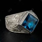 Solid Sterling 925 Silver Mens Jewelry Elegant London Blue Topaz Men's Ring