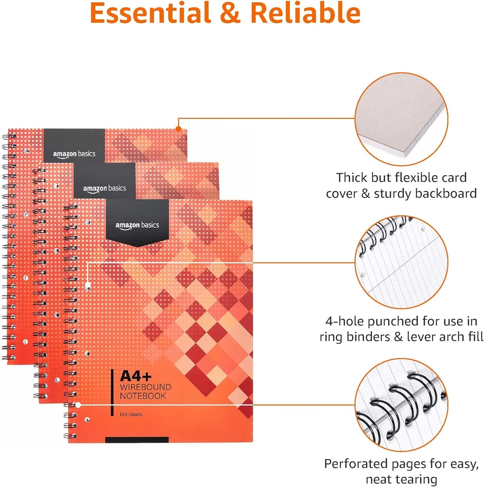 Taccuino Con Rilegatura a Spirale, 100 Fogli/200 Pagine A4+, 80 GSM, 3 Unità, Ro - Immagine 4 di 4