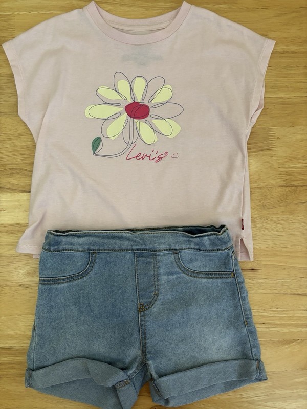 Levi's Little Girls Pink Top with Yellow Flower and Shorts Set - Size 6X