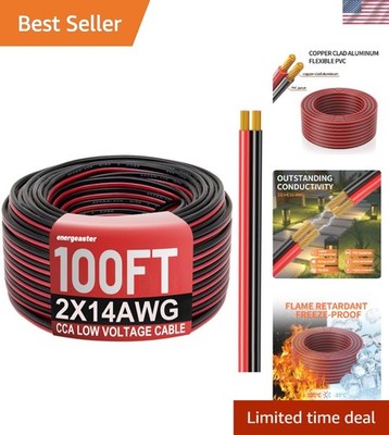 14 Gauge Wire 100FT Electrical Cable Dual Conductors Low Voltage Copper Clad ...