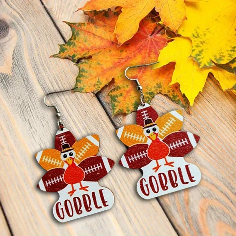 3Pairs Thanksgiving Turkey Earrings Set Gobble Give Thanks Firebird Drop Gift - Image 4 of 4