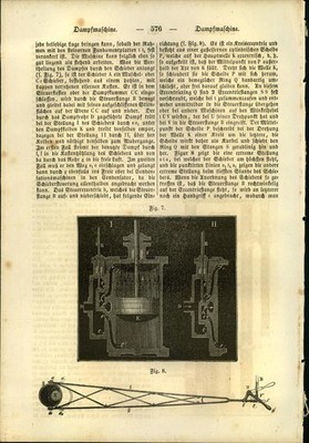 Holzschnitt - Textillustration - 1853 - Dampfmaschine. 2 Ansichten. Holzstich.