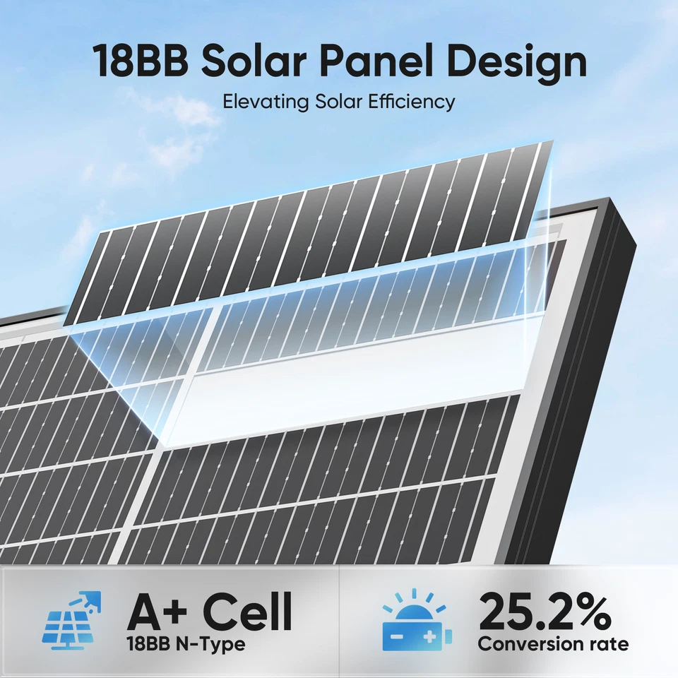 Werchtay 100W 200W 300W 400W 500-1000W Bifacial Solar Panel 12V Mono Home Power - Image 3 of 4