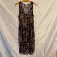 Womens M Sheer Mesh Paisley Print Midi Black Kimono Boho Festival