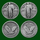 Two 1927 S Standing Liberty Sliver Quarters Very-Good-Fine Circulated Condition