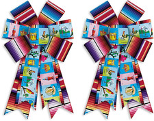 2 Pack Cinco De Mayo Wreath Bows, Mexican Serape Rainbow Stripes Bows for Wreath