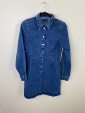 ASOS Design Womens Denim Button-Up Dress Long Sleeve Collared 8 Blue Stretch Fit
