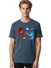 Red-Dragon-Blue-Dragon Mens Graphic Tee, 100% Cotton, Casual Summer Wear