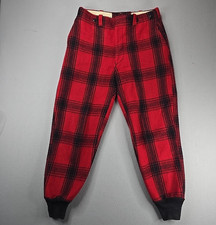 Vintage Boat Sail Drill Hunting Pants Genuine Mens Wool Thick Red Plaid 1960s
